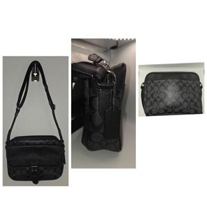 Coach C8345 Hudson Messenger Crossbody Bag Black Signature Canvas Leather